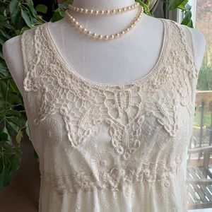 Ultra Pink Crochet Boho Top Ivory Cream Size L